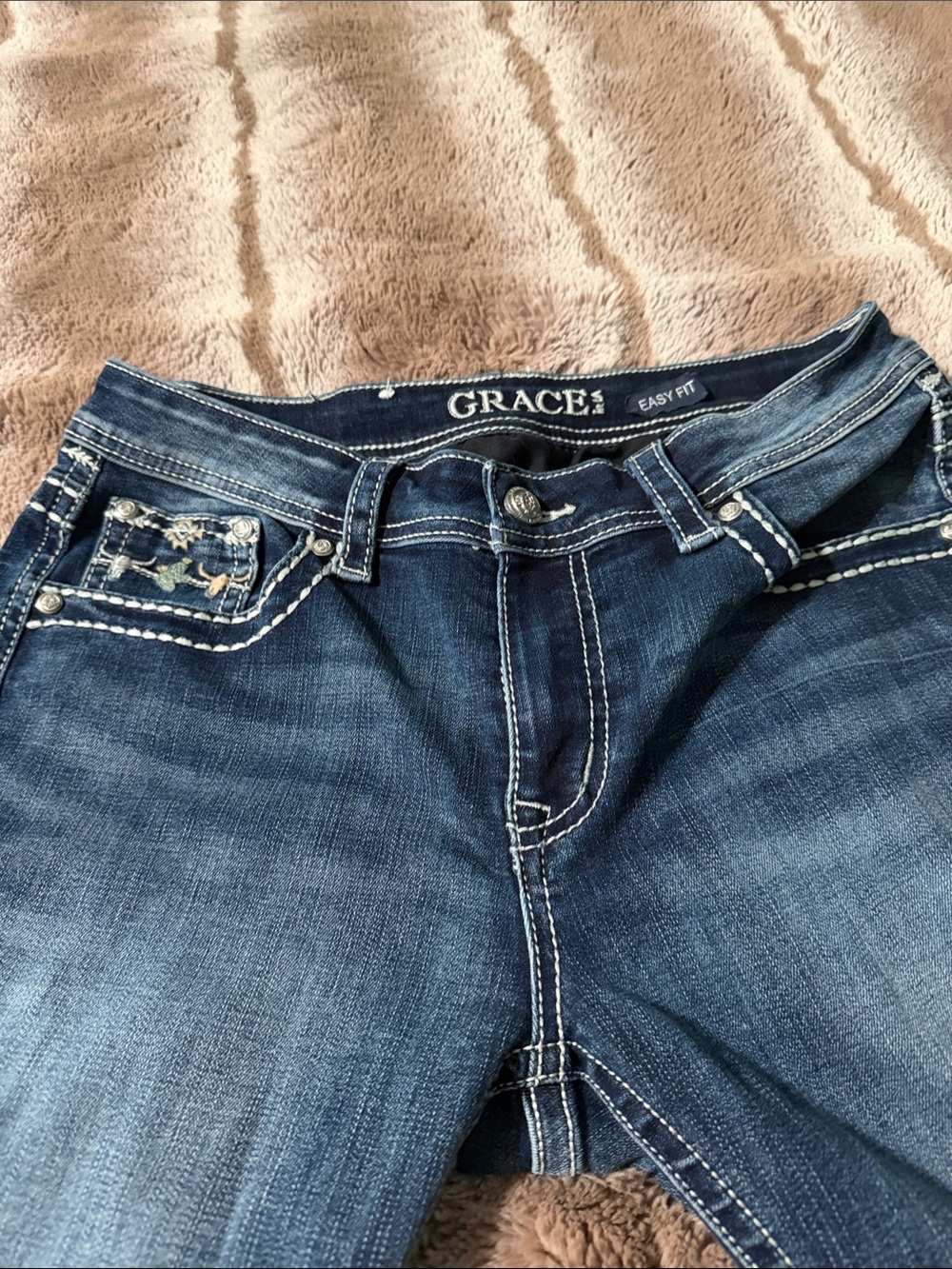 Grace Women’s Dark Blue Bootcut Jeans with White Contrast Stitching